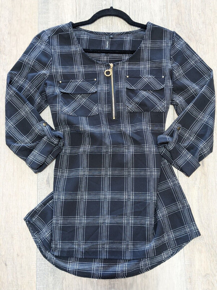 CATHY Top Womens Small Black 3/4 Sleeve Casual Button Down Blouse Pockets - Picture 1 of 9